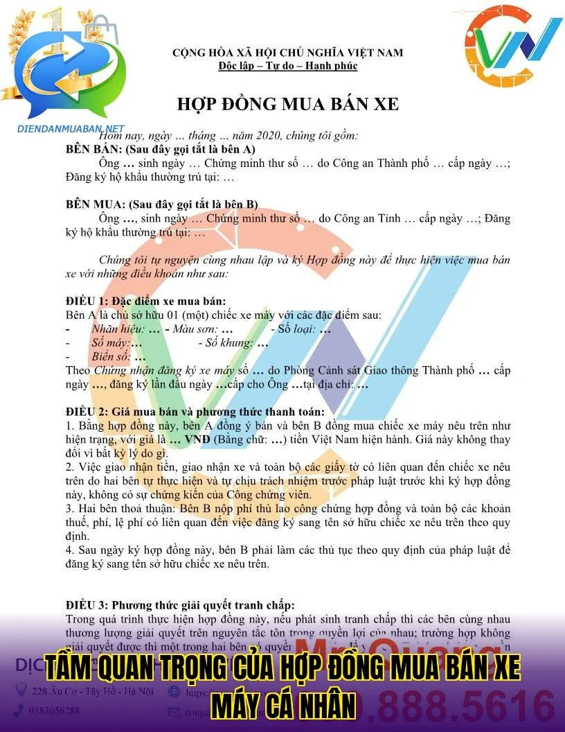 Tầm quan trọng của hợp đồng mua bán xe máy cá nhân