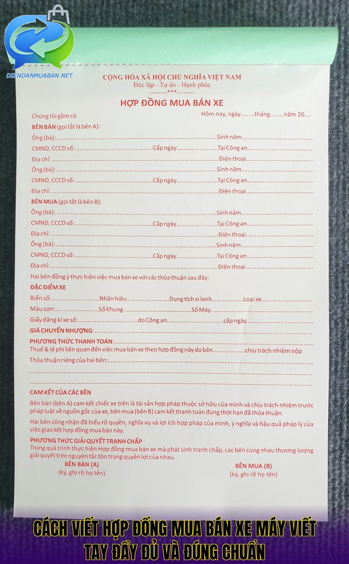 Cách viết hợp đồng mua bán xe máy viết tay đầy đủ và đúng chuẩn
