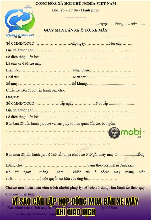 Vì sao cần lập hợp đồng mua bán xe máy khi giao dịch
