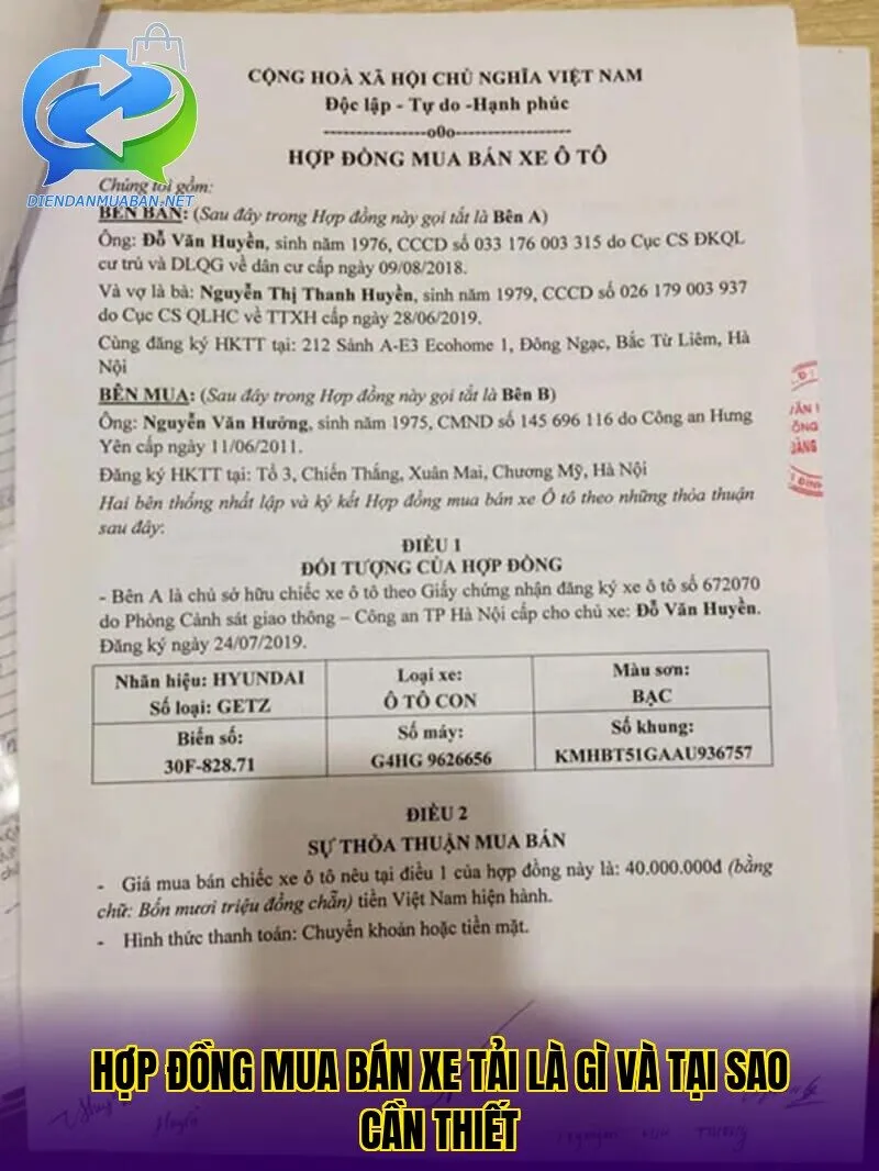 Hợp đồng mua bán xe tải là gì và tại sao cần thiết