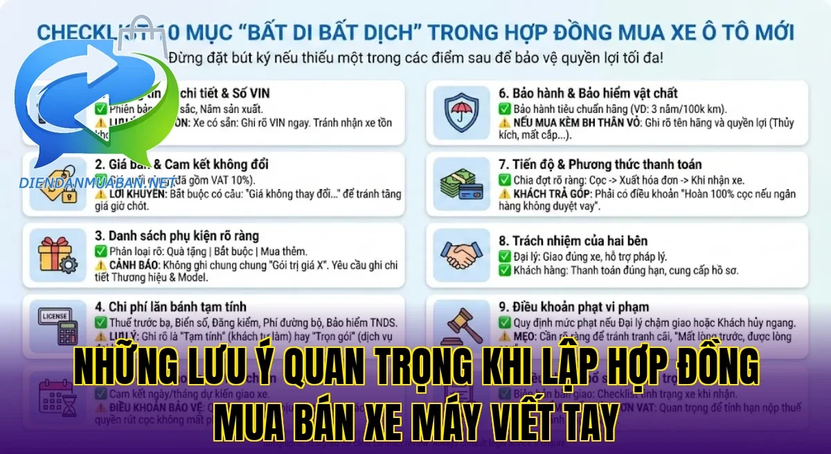 Những lưu ý quan trọng khi lập hợp đồng mua bán xe máy viết tay