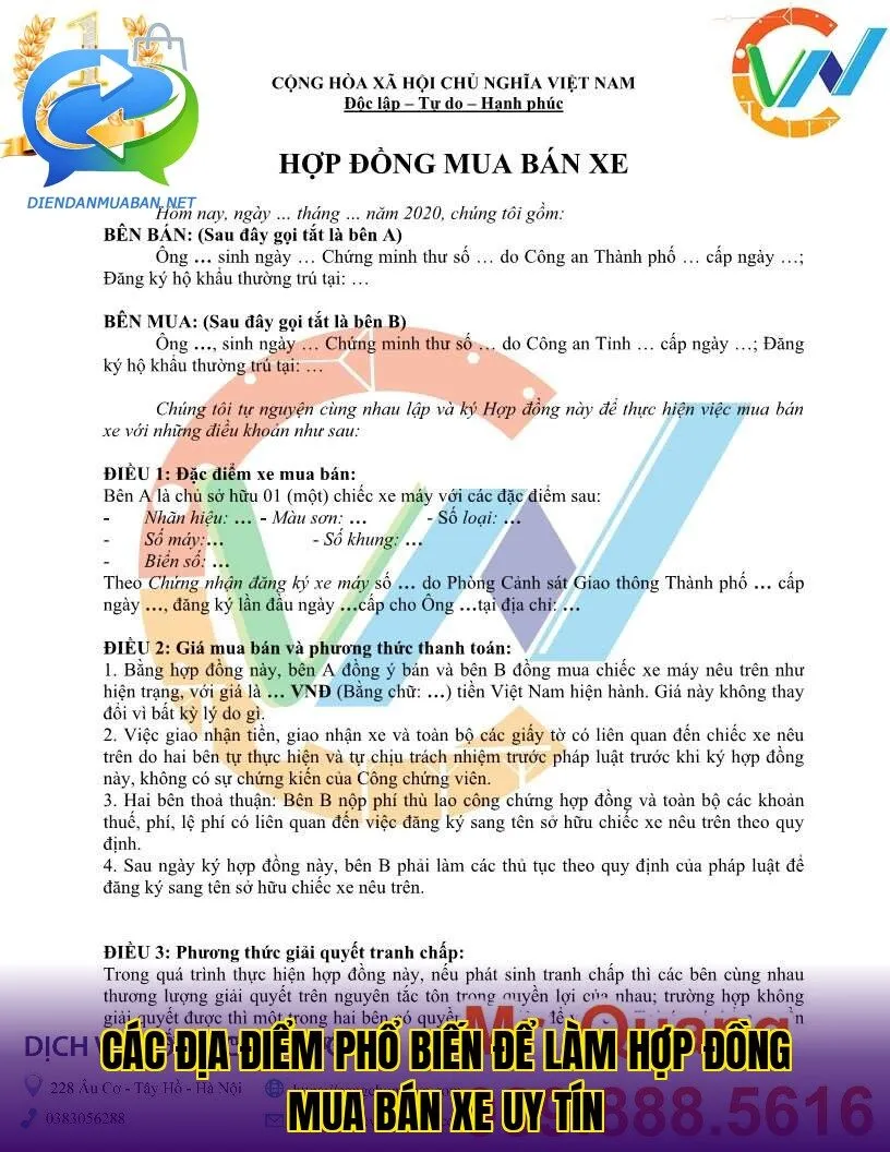 Các địa điểm phổ biến để làm hợp đồng mua bán xe uy tín