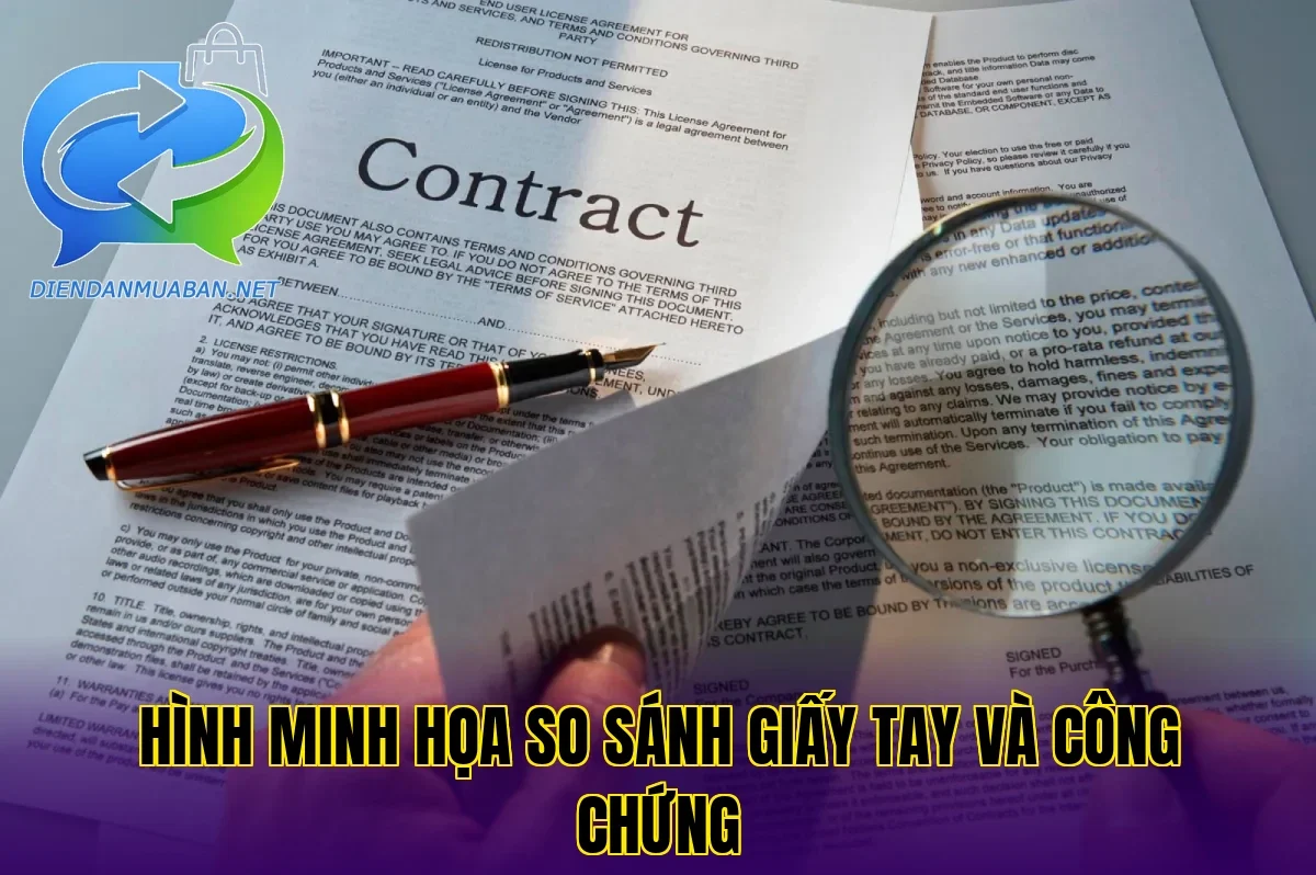 Hình minh họa so sánh giấy tay và công chứng