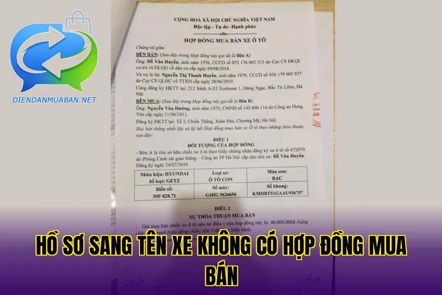 Hồ sơ sang tên xe không có hợp đồng mua bán