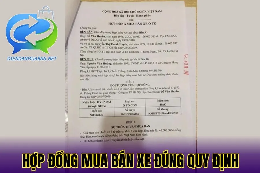 Hợp đồng mua bán xe đúng quy định