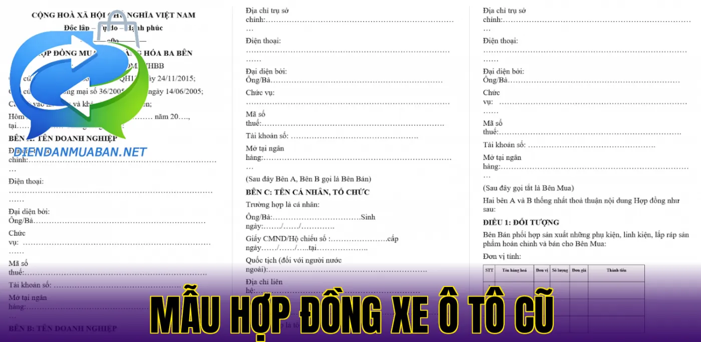 MẪU HỢP ĐỒNG XE Ô TÔ CŨ