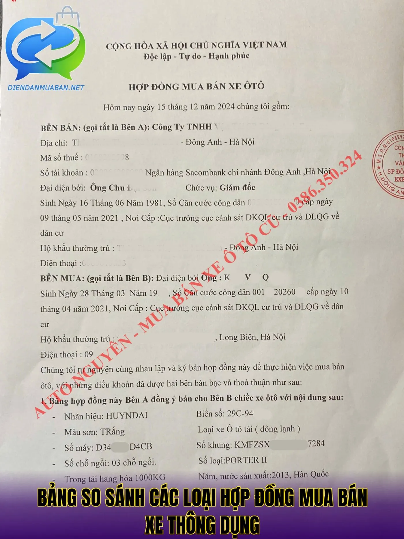 Bảng so sánh các loại hợp đồng mua bán xe thông dụng