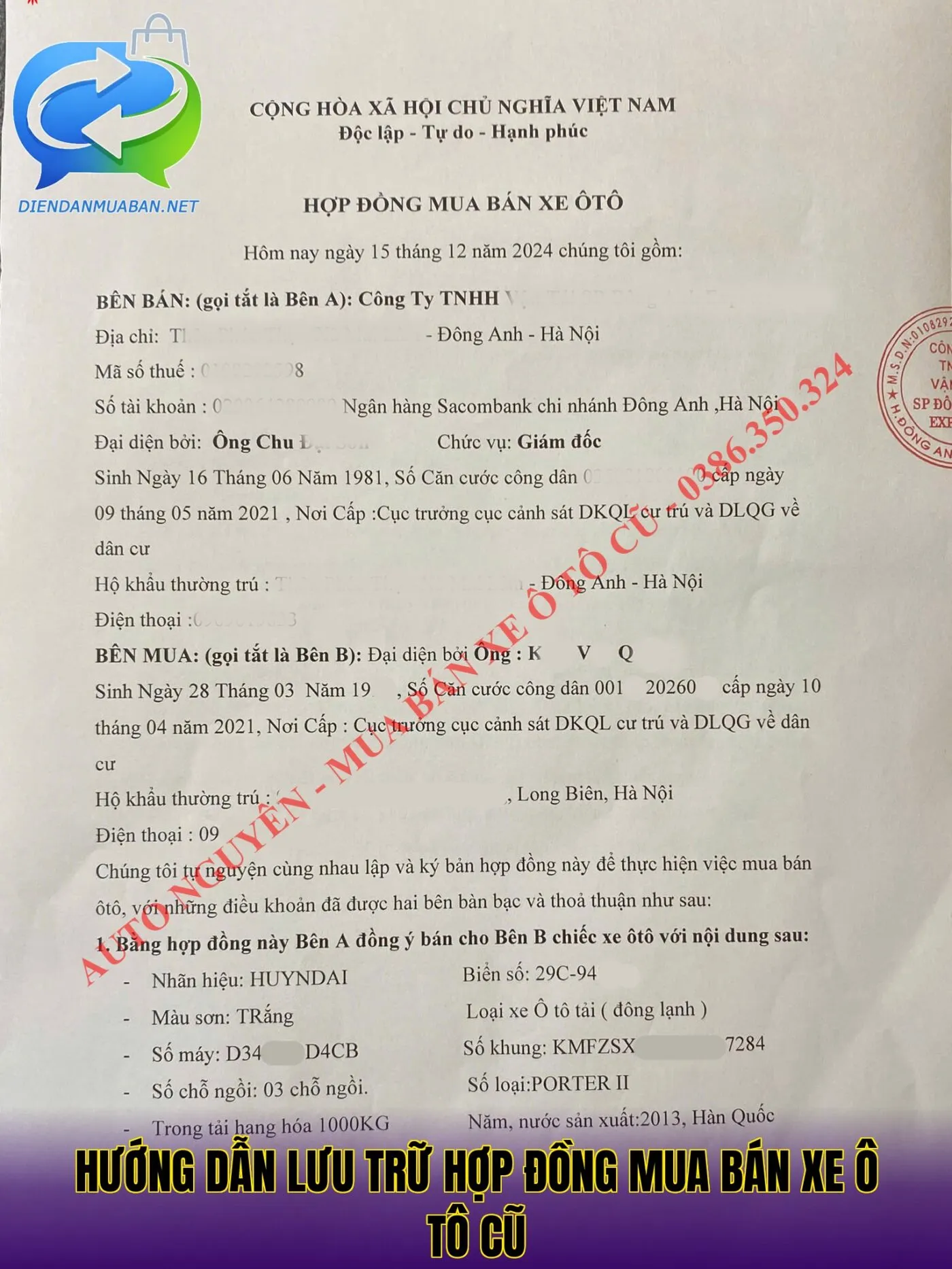 Hướng dẫn lưu trữ hợp đồng mua bán xe ô tô cũ