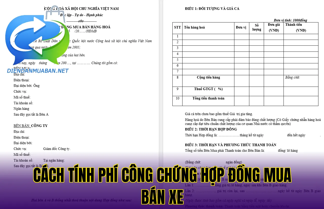 Cách tính phí công chứng hợp đồng mua bán xe